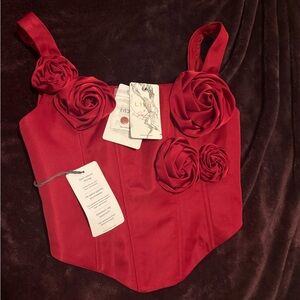 Elegant Red Floral Women's Top